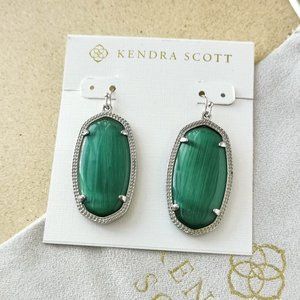 NEW Kendra Scott Silver Emerald Cat's Eye Elle Earrings